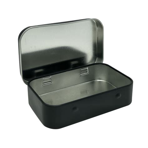 manufacturer for black metal tin box|tin boxes with hinged lids.